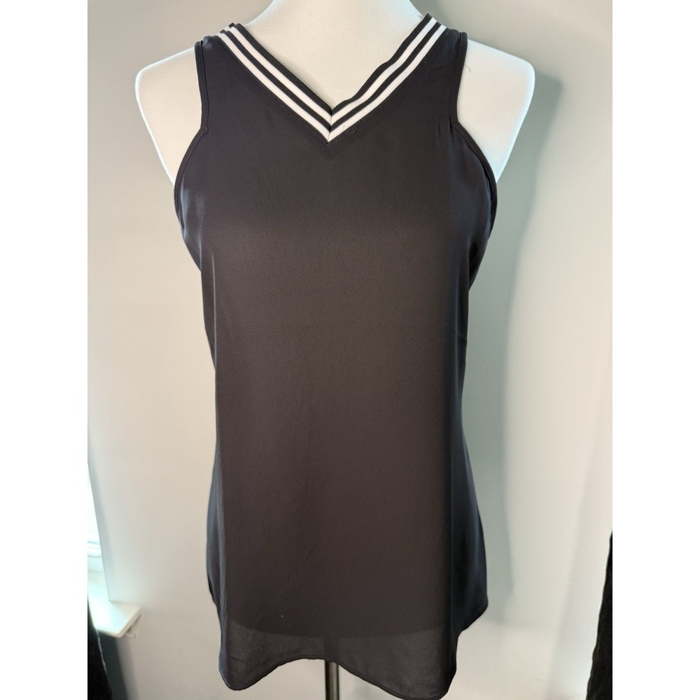 Express Split Back Tank Top Womens Medium Black White Striped V-Neck NWT